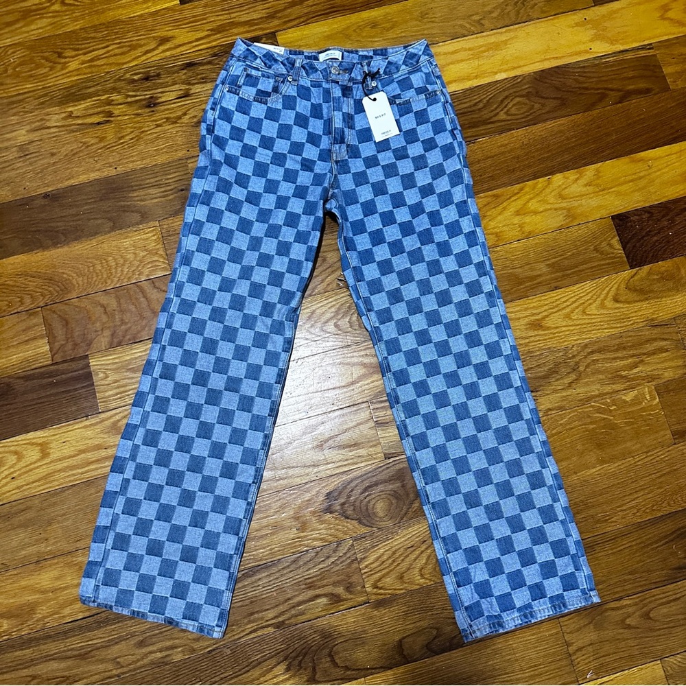 Checkered denim jeans